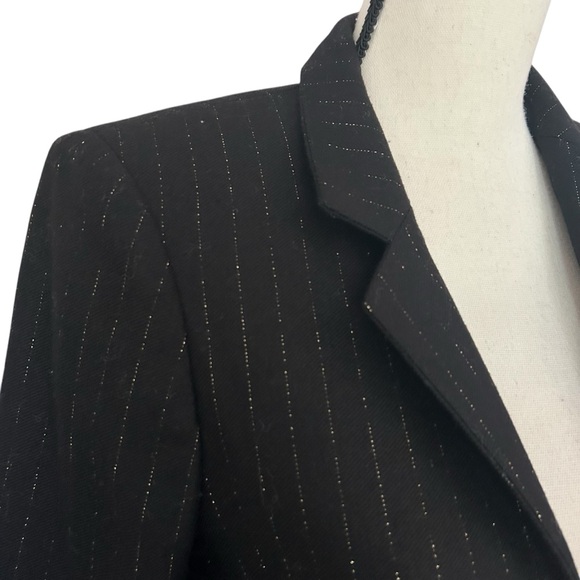 ZADIG & VOLTAIRE Sz S Volly Striped Wool Metallic Blazer Noir Open Fringe Cuffs - Picture 9 of 14